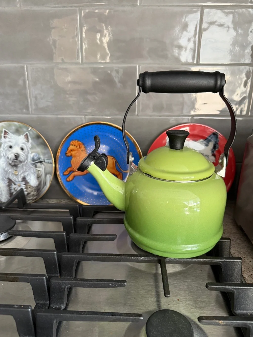 Le Creuset Enamel/Steel Whistling Tea Kettle Palm Lime Green 1.25 Qt